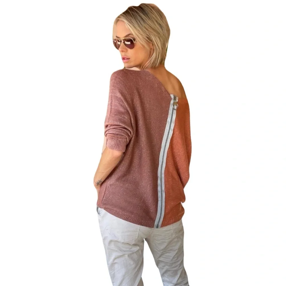 GIGI MODA $141 Argento Dual Toned Sweater Rust Brown Metallic Thread Italy Made - Picture 16 of 16